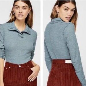 FREE PEOPLE Waffle Thermal Marigold Turtleneck Top
